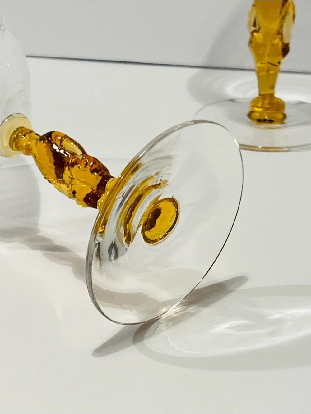 Pair of 1940’s Morgantown Jockey  Amber Cocktail Glasses Set of 2.